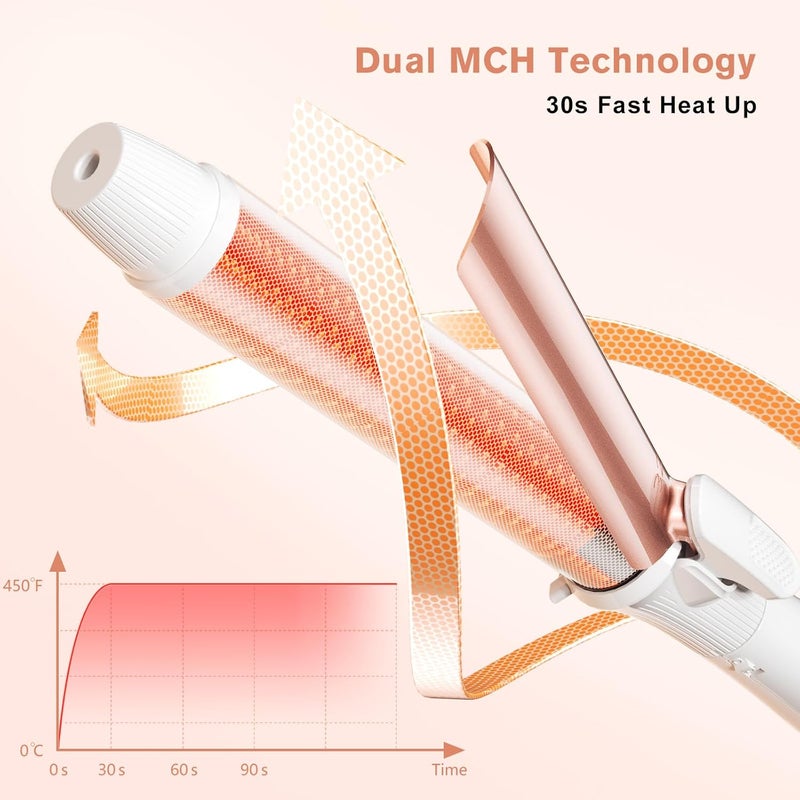 K&K Long Barrel Styler, 1 1/4 Inch Curling Iron with Clipped, Professional Ceramic Coating Hair Curler Wand, Dual MCH Heater up to 450F, Worldwide Voltage Curling Tongs for Traveling - Image 5